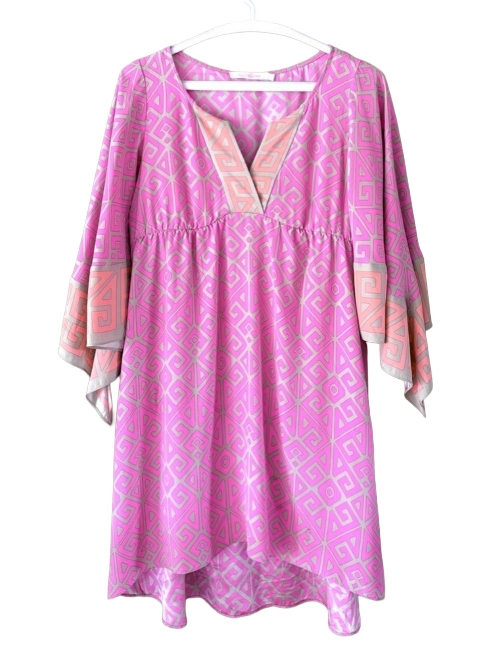 Alice & Trixie Silk Dress Geometric Print Pink Orange Women’s V-Neck XS